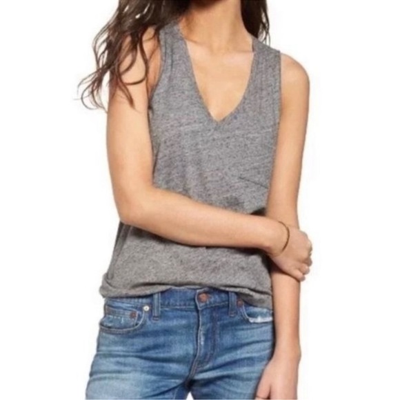 Madewell Gray V-Neck Whisper Cotton Pocket Front Tank Top small - Picture 1 of 10